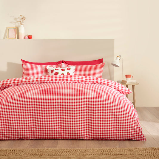 Catherine Lansfield Bamford Gingham Check Duvet Cover Set - Red