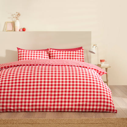 Catherine Lansfield Bamford Gingham Check Duvet Cover Set - Red