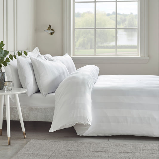 Catherine Lansfield So Soft Satin Stripe Duvet Cover Set - White