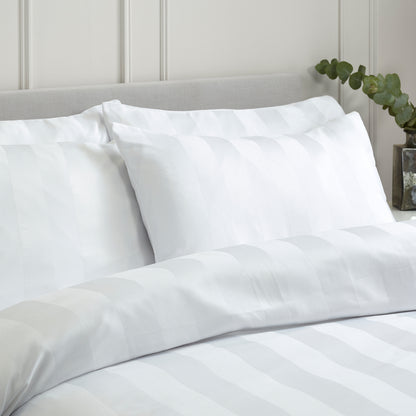 Catherine Lansfield So Soft Satin Stripe Duvet Cover Set - White