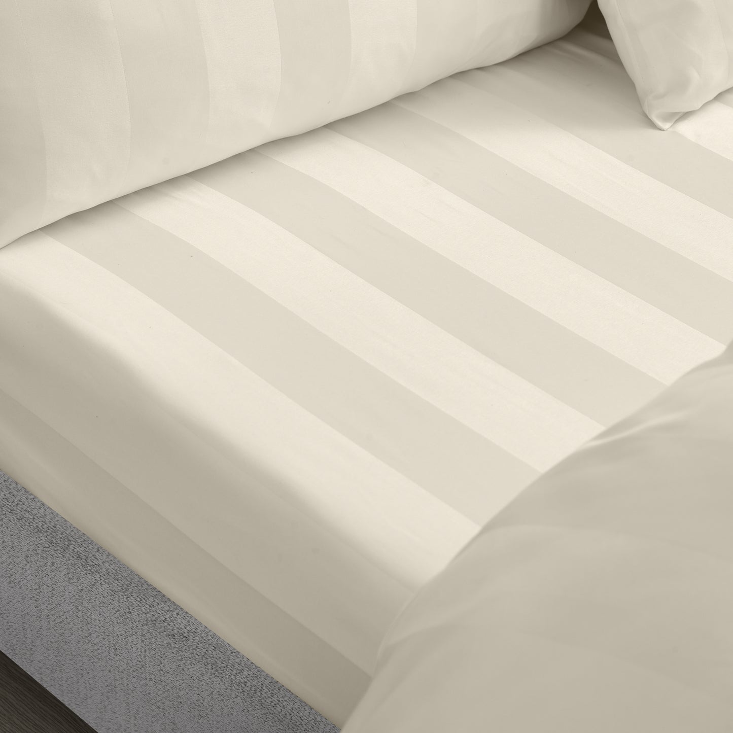 Catherine Lansfield So Soft Satin Stripe Fitted Sheet - Cream