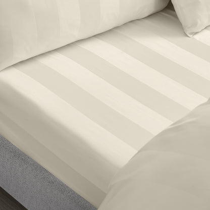 Catherine Lansfield So Soft Satin Stripe Fitted Sheet - Cream