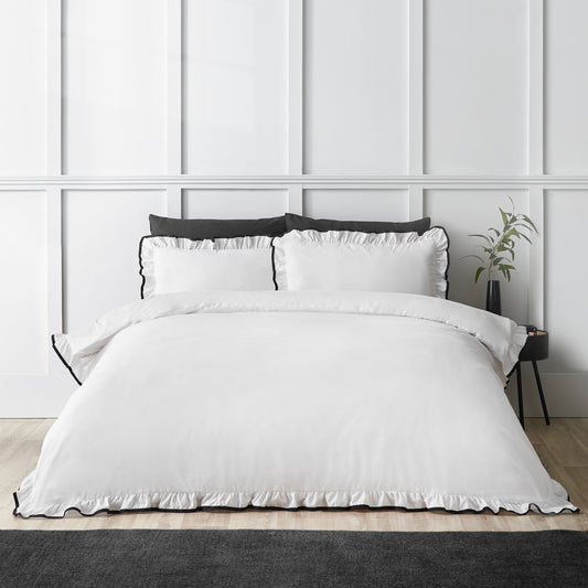 Catherine Lansfield So Soft Mono Frill Duvet Cover Set - White/Black