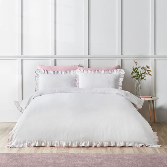 Catherine Lansfield So Soft Mono Frill Duvet Cover Set - White/Pink
