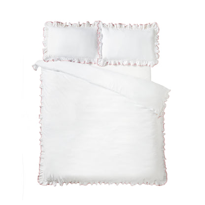 Catherine Lansfield So Soft Mono Frill Duvet Cover Set - White/Pink