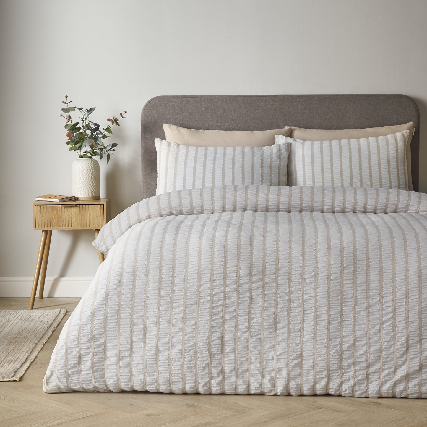 Catherine Lansfield So Soft Seersucker Stripe Duvet Cover Set - Natural