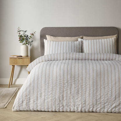 Catherine Lansfield So Soft Seersucker Stripe Duvet Cover Set - Natural