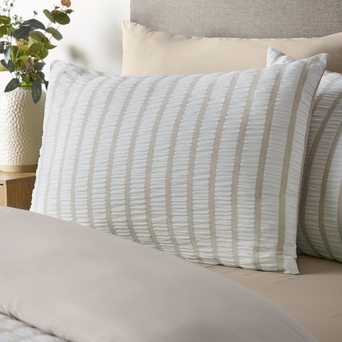 Catherine Lansfield So Soft Seersucker Stripe Duvet Cover Set - Natural