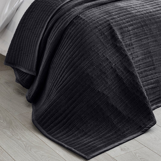Catherine Lansfield Velvet Pinsonic Bedspread - Black