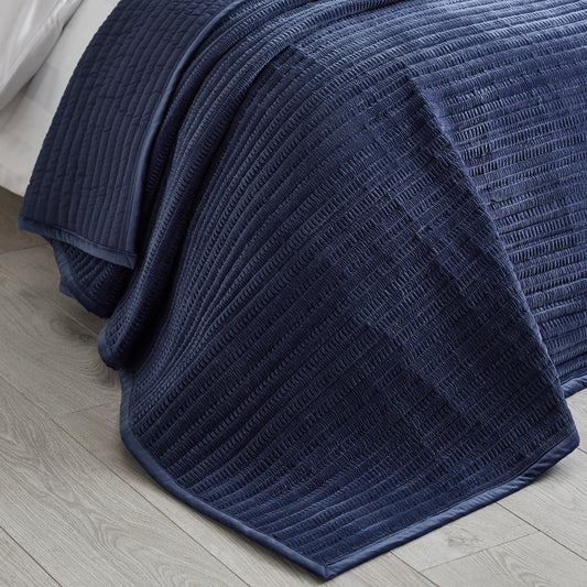 Catherine Lansfield Velvet Pinsonic Bedspread - Navy