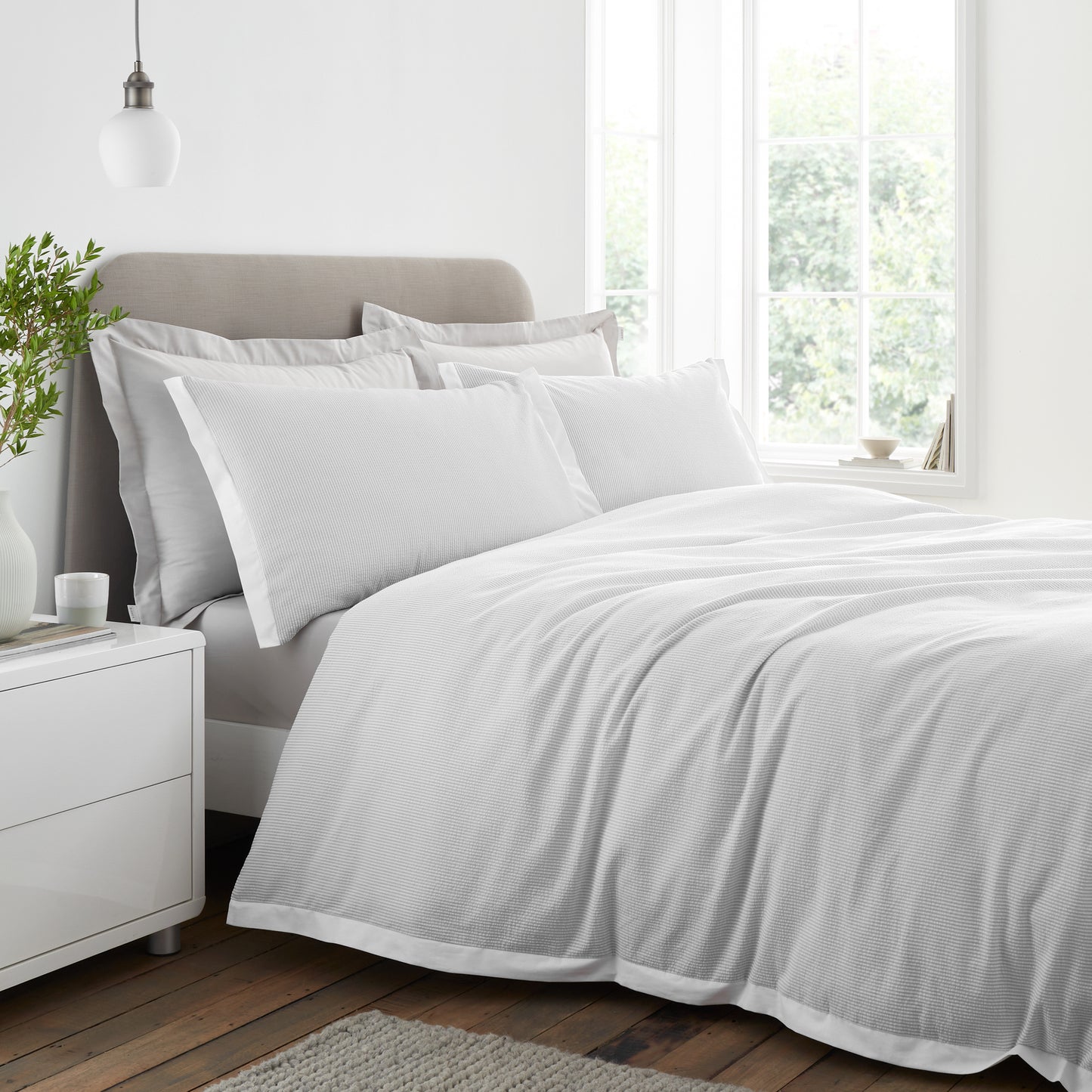 Bianca Seersucker Woven Stripe Duvet Cover Set - Grey