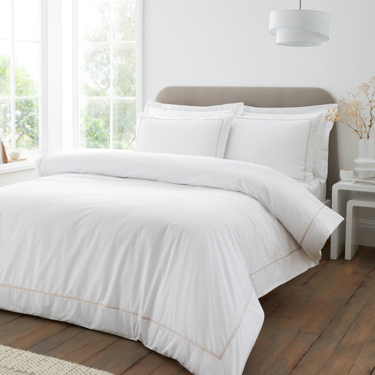 Bianca Contrast Trim Duvet Cover Set - White/Natural