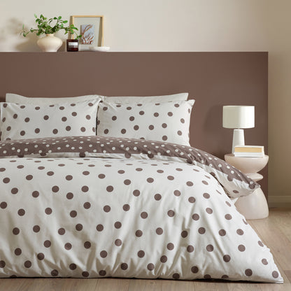 Catherine Lansfield Polka Dot Duvet Cover Set - Chocolate