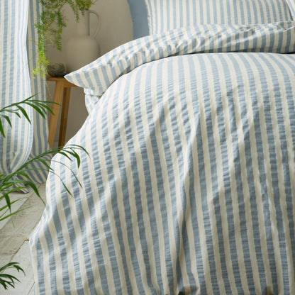Pineapple Elephant Cotton Rich Woven Stripe Duvet Cover Set - Blue