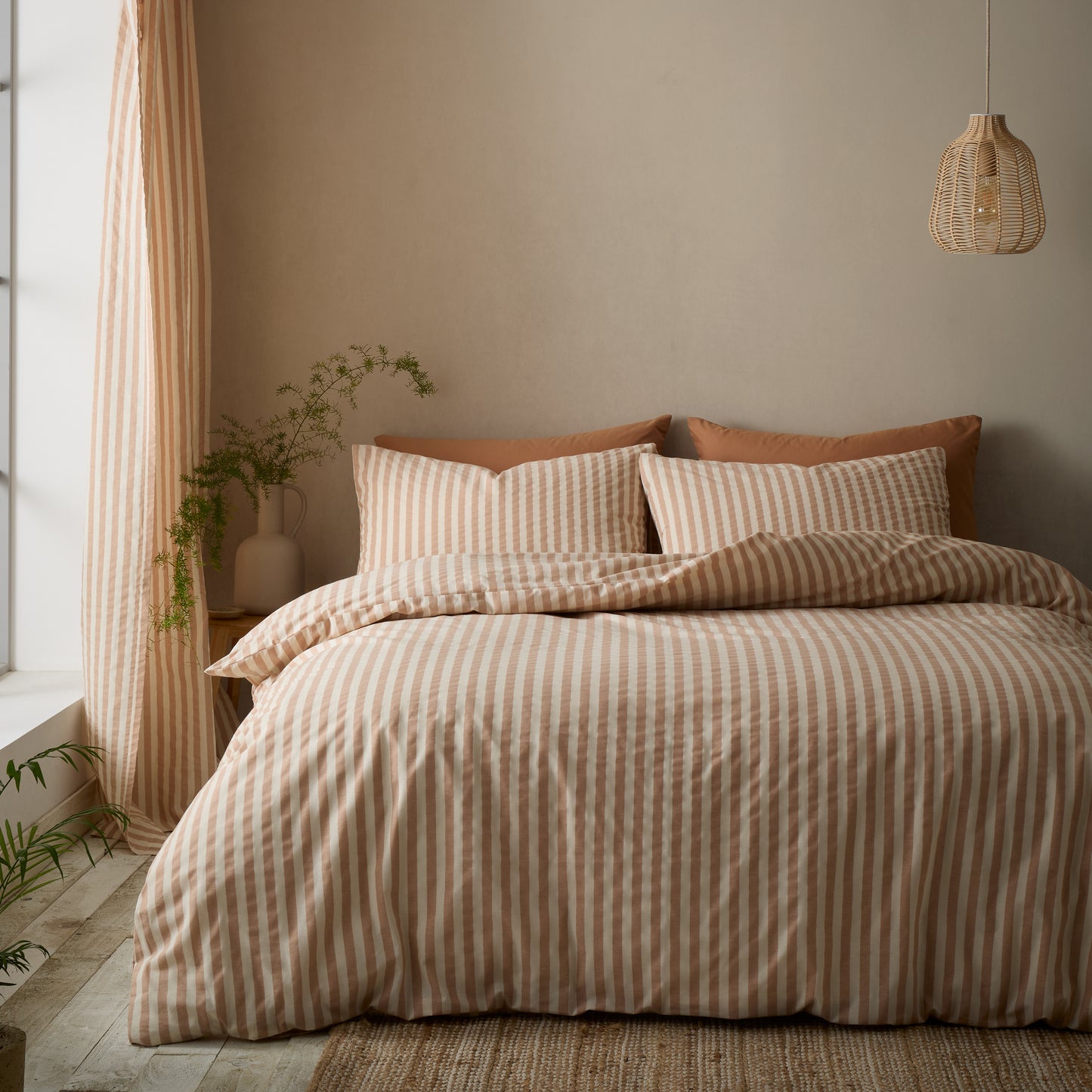 Pineapple Elephant Cotton Rich Woven Stripe Duvet Cover Set - Clay