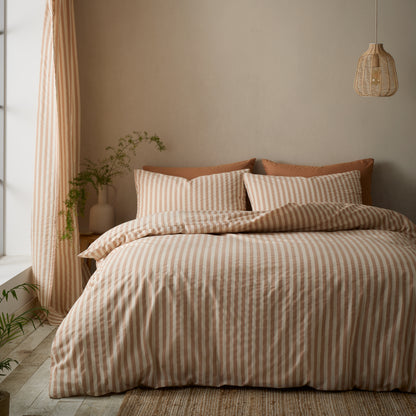 Pineapple Elephant Cotton Rich Woven Stripe Duvet Cover Set - Clay
