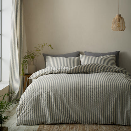 Pineapple Elephant Cotton Rich Woven Stripe Duvet Cover Set - Grey