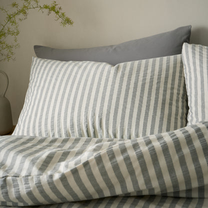 Pineapple Elephant Cotton Rich Woven Stripe Duvet Cover Set - Grey
