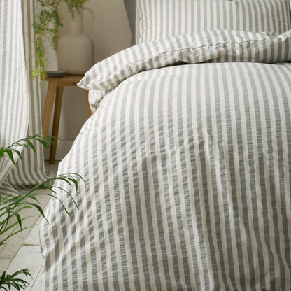 Pineapple Elephant Cotton Rich Woven Stripe Duvet Cover Set - Grey