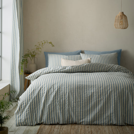 Pineapple Elephant Cotton Rich Woven Stripe Duvet Cover Set - Blue