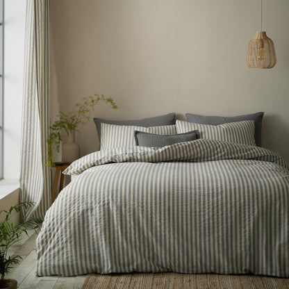 Pineapple Elephant Cotton Rich Woven Stripe Duvet Cover Set - Grey