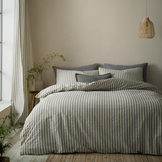 Pineapple Elephant Cotton Rich Woven Stripe Duvet Cover Set - Grey
