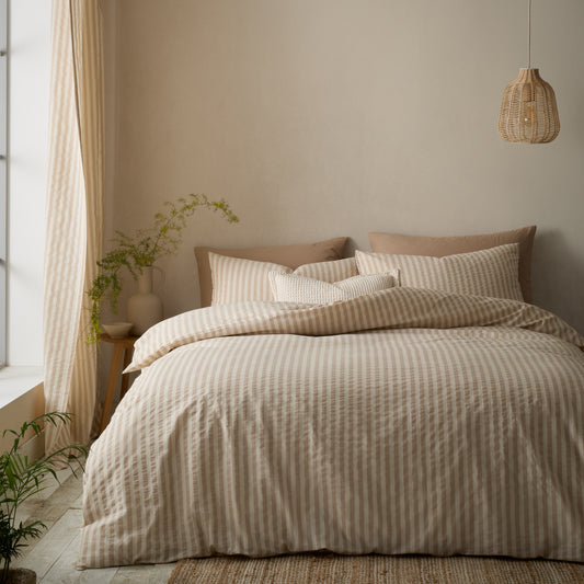 Pineapple Elephant Cotton Rich Woven Stripe Duvet Cover Set - Natural