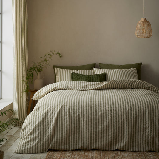 Pineapple Elephant Cotton Rich Woven Stripe Duvet Cover Set - Green