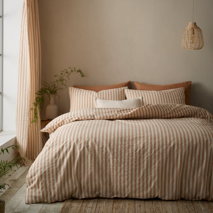 Pineapple Elephant Cotton Rich Woven Stripe Duvet Cover Set - Clay