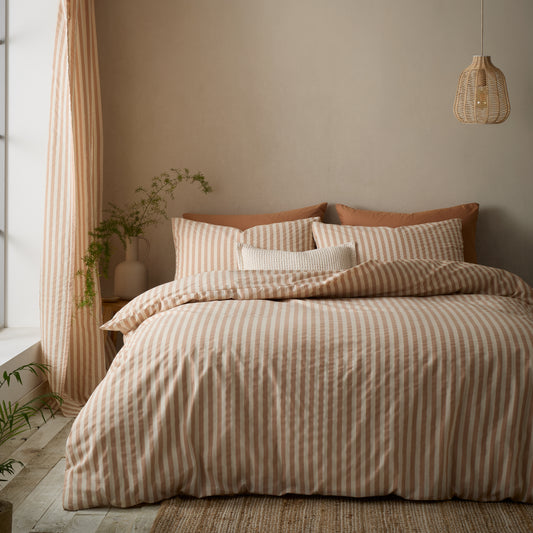 Pineapple Elephant Cotton Rich Woven Stripe Duvet Cover Set - Clay