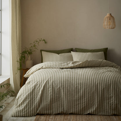 Pineapple Elephant Cotton Rich Woven Stripe Duvet Cover Set - Green