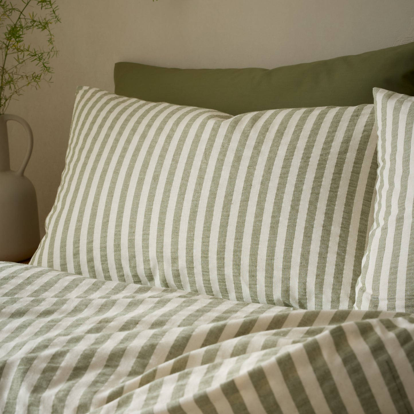 Pineapple Elephant Cotton Rich Woven Stripe Duvet Cover Set - Green