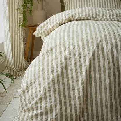 Pineapple Elephant Cotton Rich Woven Stripe Duvet Cover Set - Green