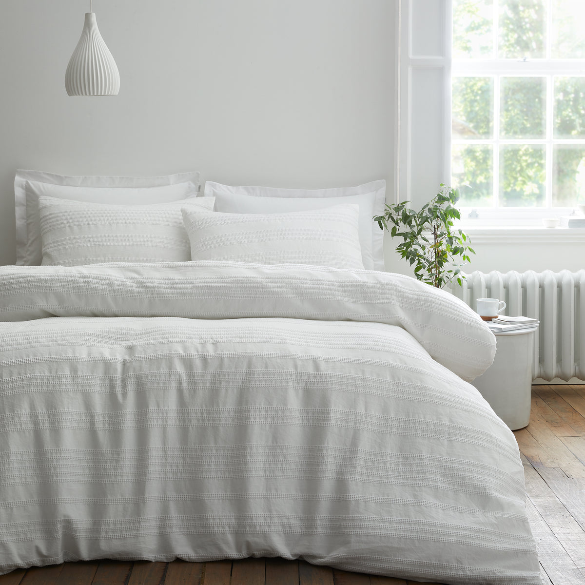 Bianca Waffle Cotton Stripe Duvet Cover Set - White