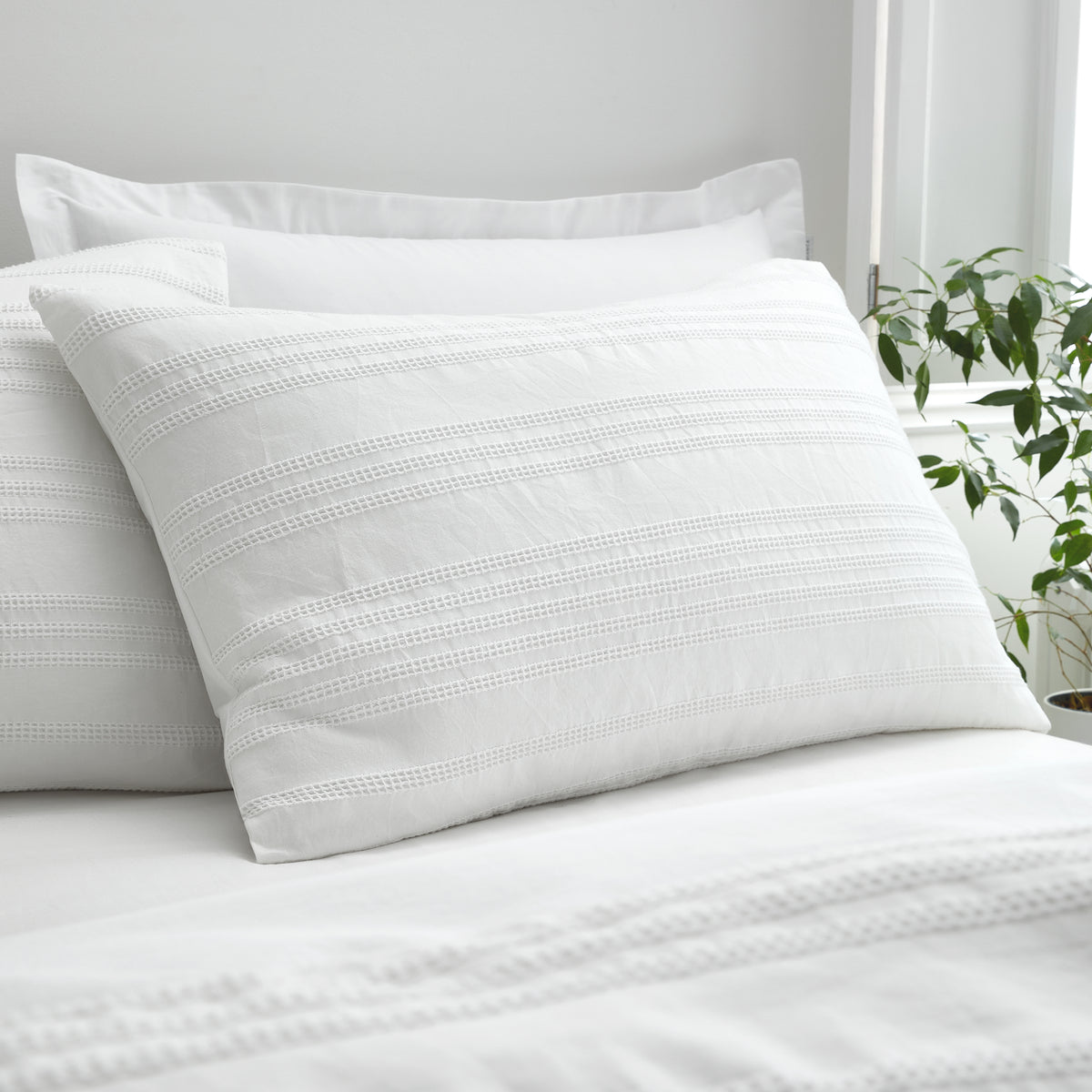 Bianca Waffle Cotton Stripe Duvet Cover Set - White