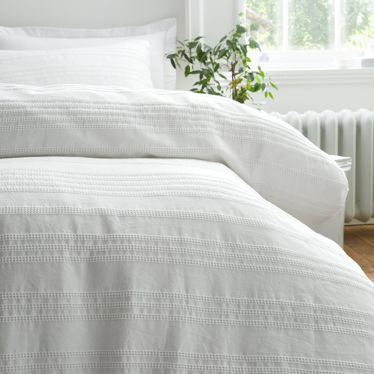 Bianca Waffle Cotton Stripe Duvet Cover Set - White