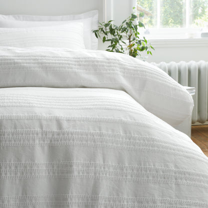 Bianca Waffle Cotton Stripe Duvet Cover Set - White