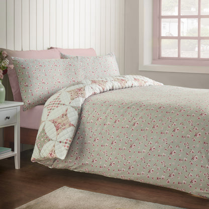 Catherine Lansfield Pinsonic Patchwork Duvet Cover Set - Green