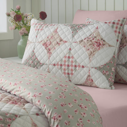 Catherine Lansfield Pinsonic Patchwork Duvet Cover Set - Green