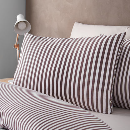 Catherine Lansfield Epping Textured Stripe Duvet Cover Set - Chocolate