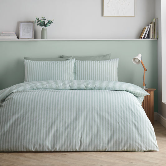 Catherine Lansfield Epping Textured Stripe Duvet Cover Set - Green