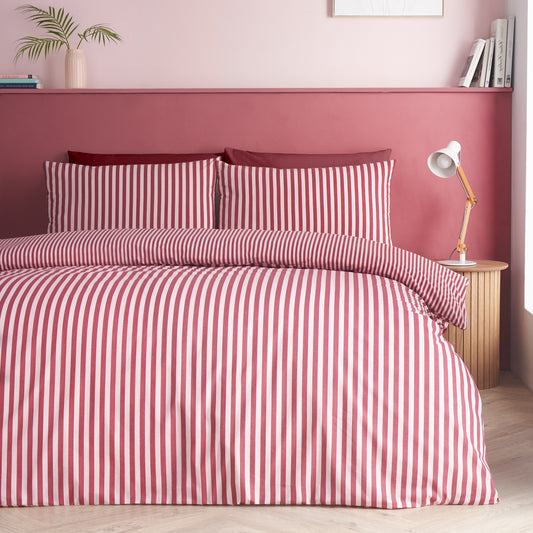 Catherine Lansfield Epping Textured Stripe Duvet Cover Set - Burgundy