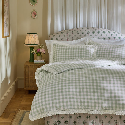 Cath Kidston Painted Gingham Lace Duvet Cover Set - Green