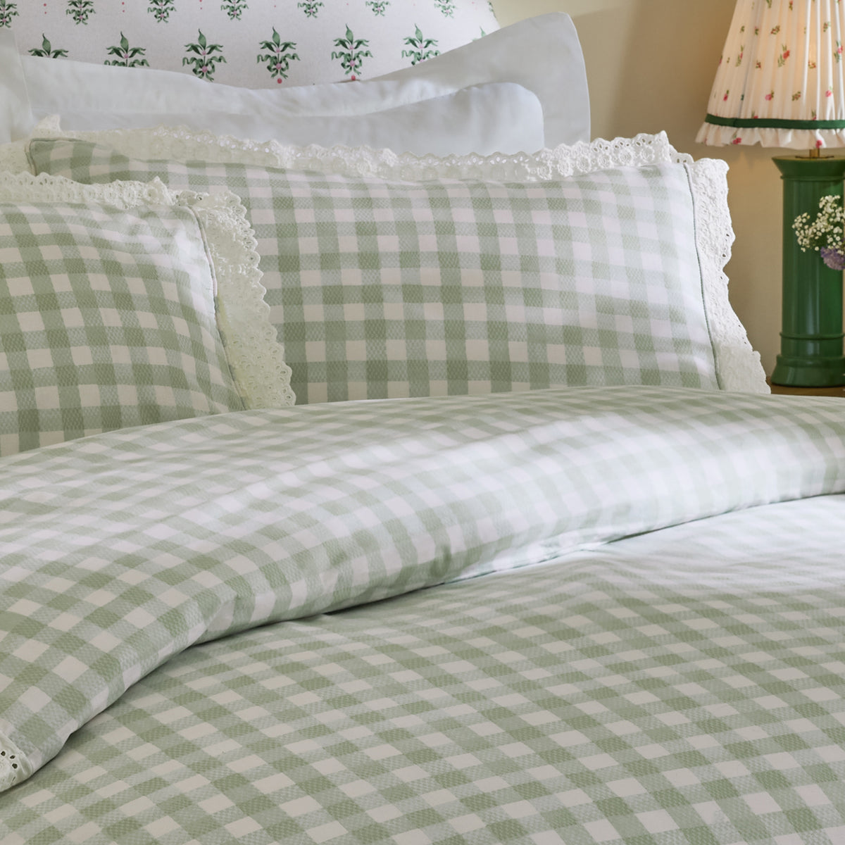 Cath Kidston Painted Gingham Lace Duvet Cover Set - Green