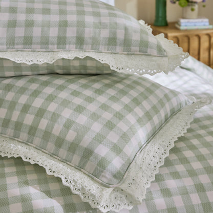 Cath Kidston Painted Gingham Lace Duvet Cover Set - Green