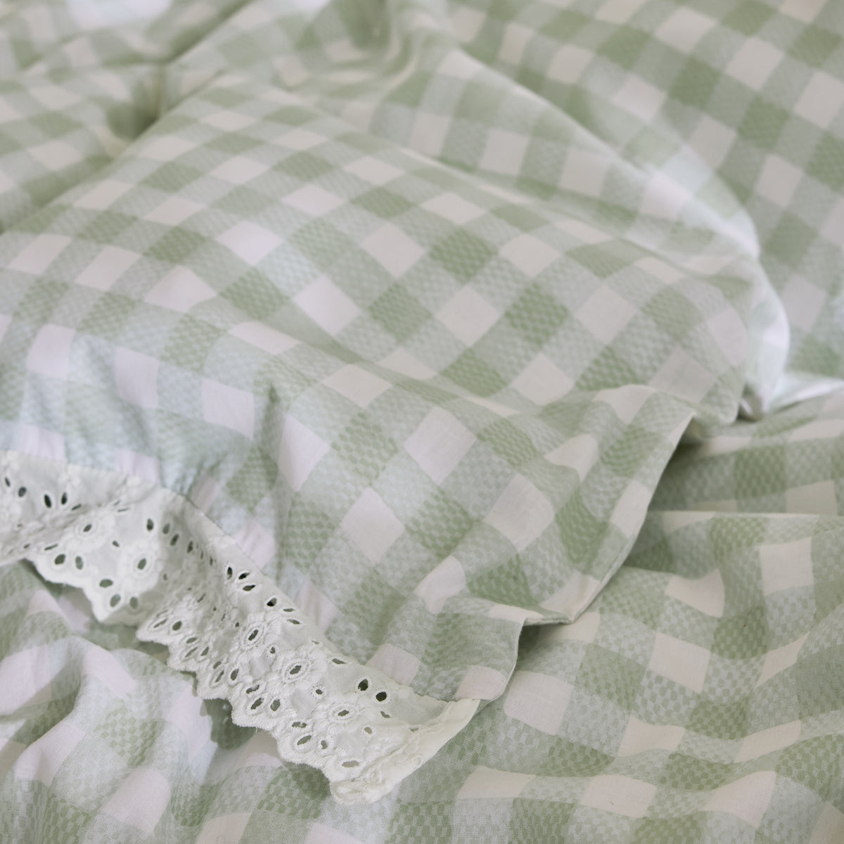 Cath Kidston Painted Gingham Lace Duvet Cover Set - Green