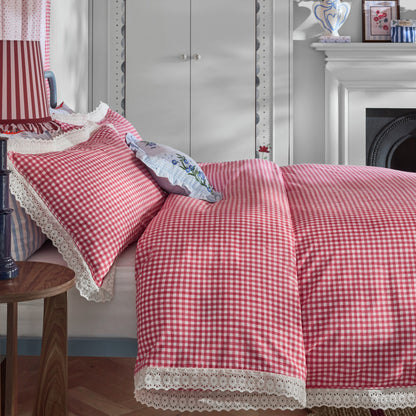 Cath Kidston Painted Gingham Lace Duvet Cover Set - Red