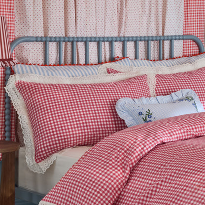 Cath Kidston Painted Gingham Lace Duvet Cover Set - Red