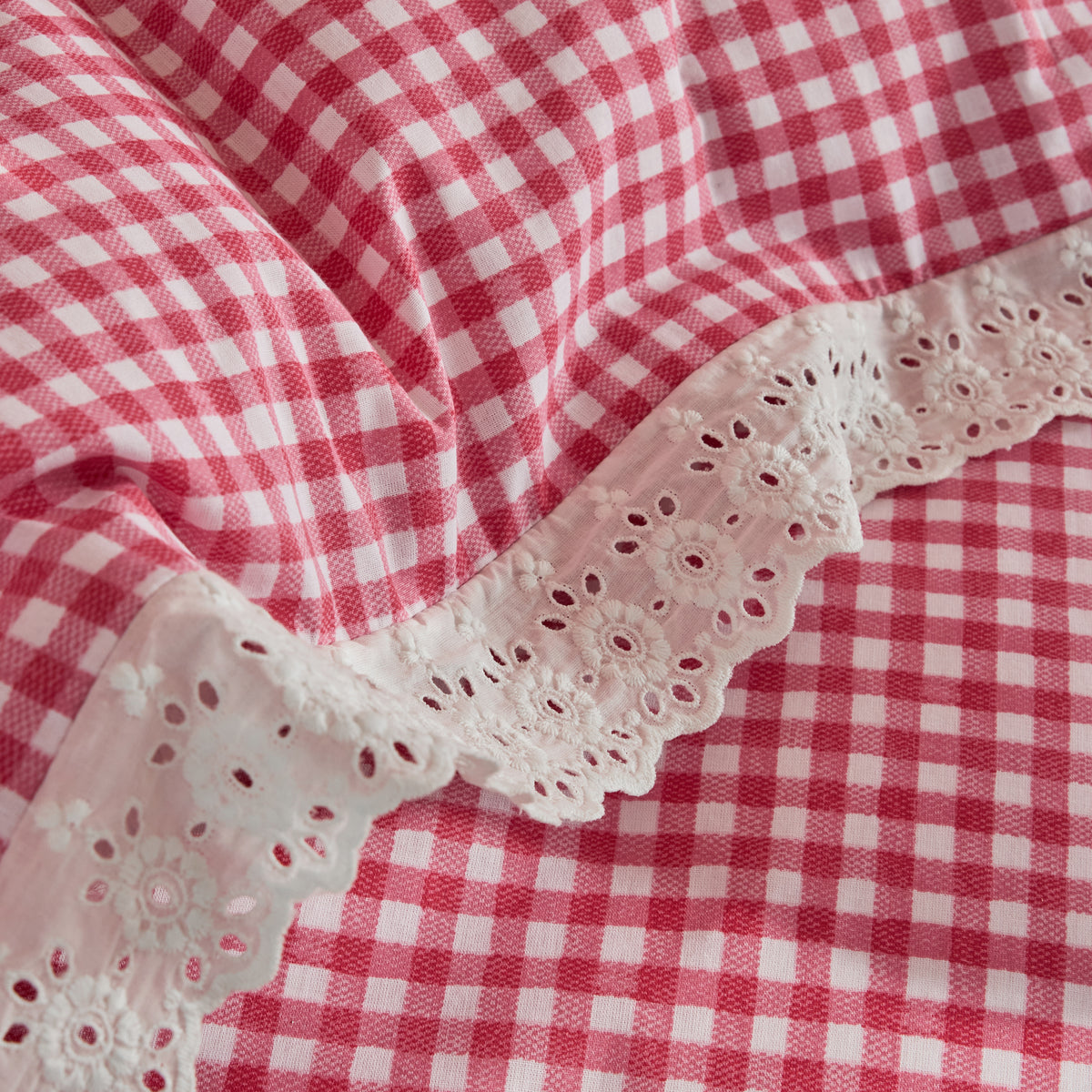 Cath Kidston Painted Gingham Lace Duvet Cover Set - Red