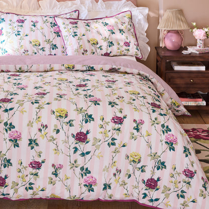 Cath Kidston Climbing Rose Stripe Duvet Cover Set - Pink